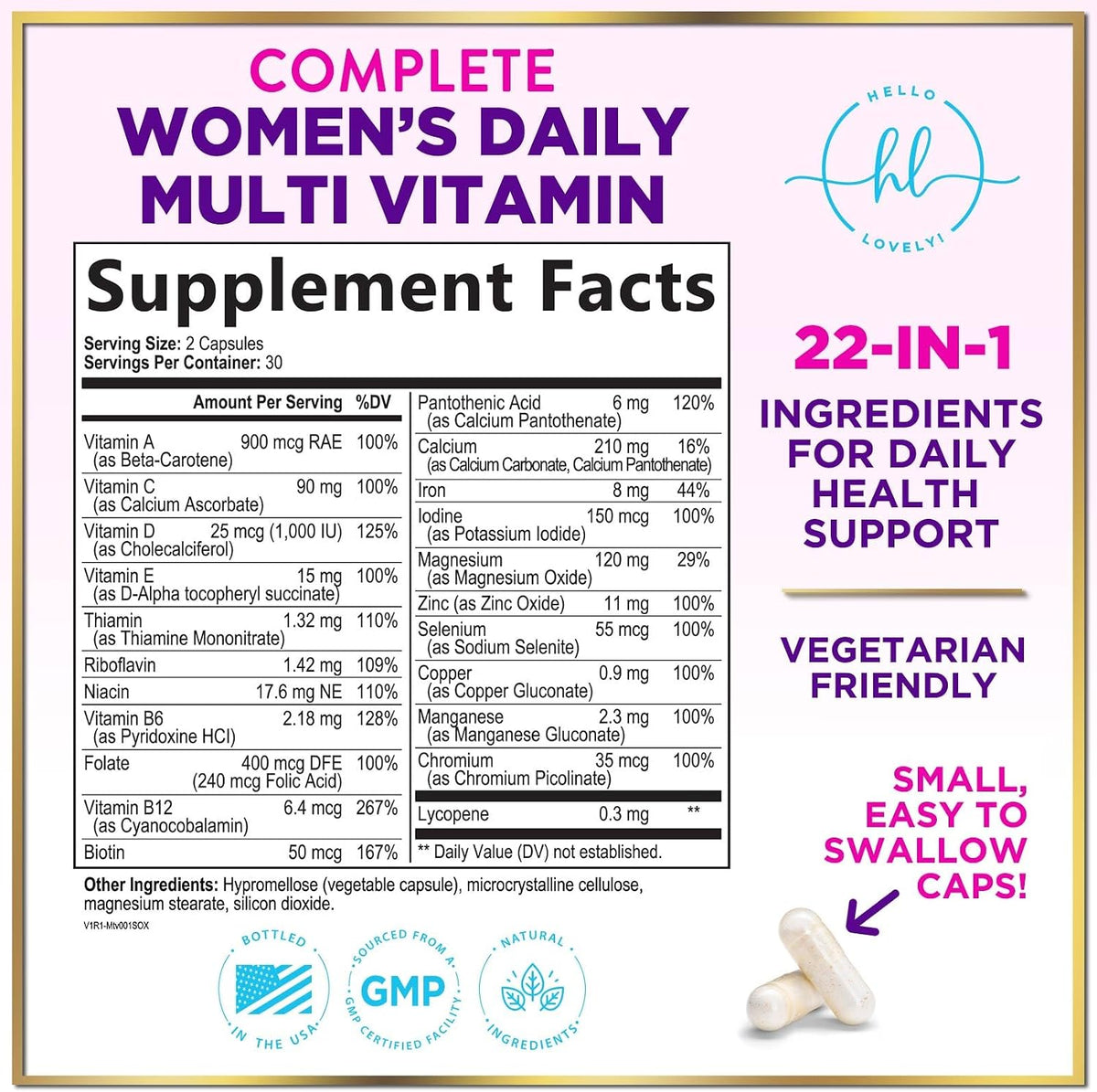Click to see full view Multivitamin for Women - 3X Strength Daily Women Multivitamin, Vitamins A, D, C, E, Biotin, Folic Acid, Calcium, & Iron, Complete Multi Vitamin for Beautiful Hair & Skin, Bottled in USA, 60 Capsules