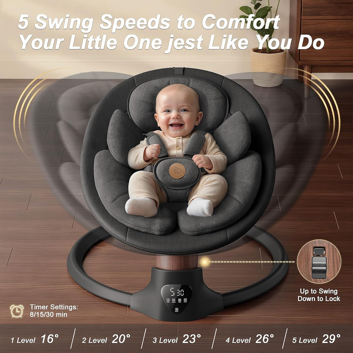 Baby Swings for Infants, FasonBaby Electric Baby Swing with 10 Preset Melodies, 5 Speeds, Remote Control and Bluetooth - Portable Infant Swing for Indoor and Outdoor(Black)