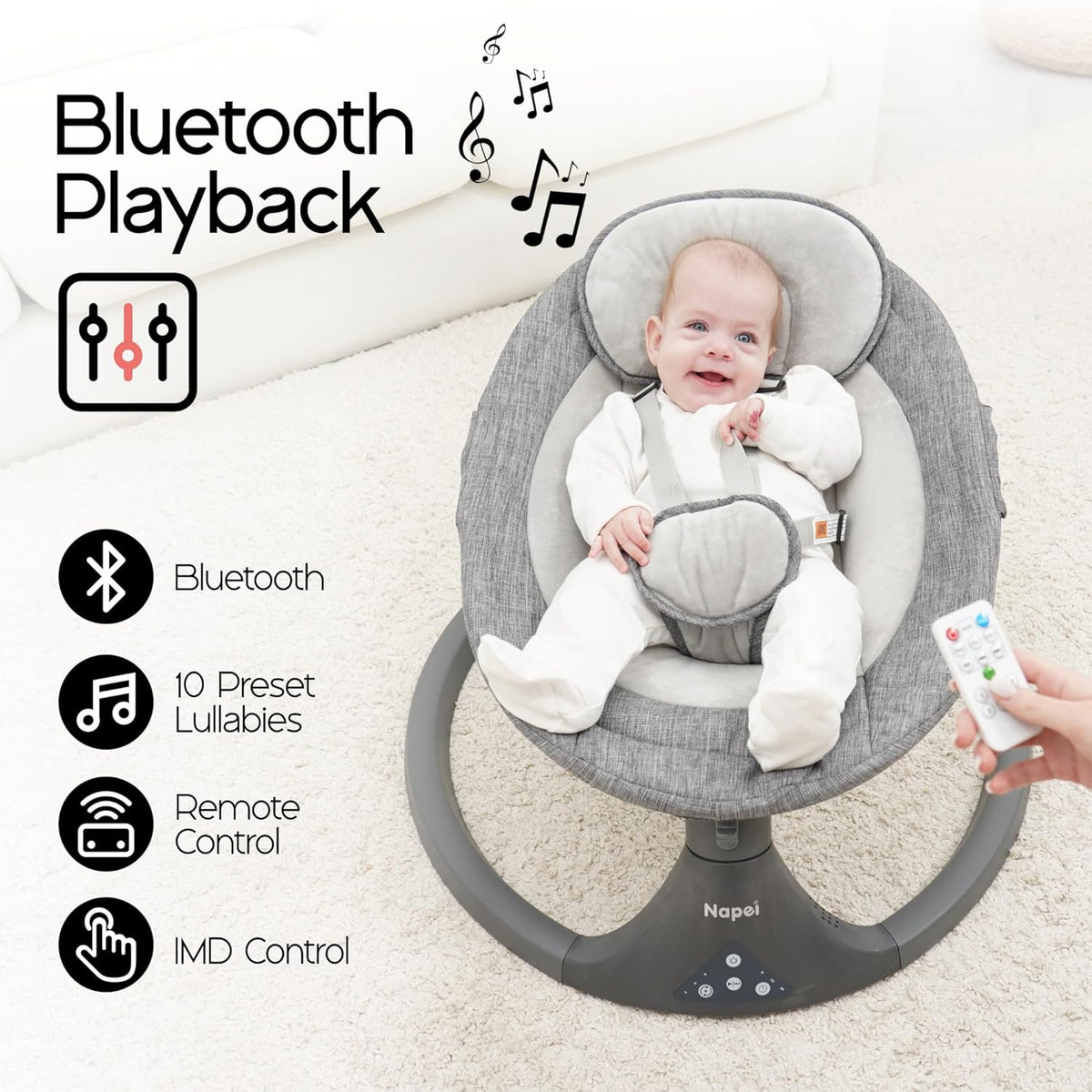 Baby Swings for Infants to Toddler, Electric Baby Swing and Infant Swings for Newborn  (Gray)