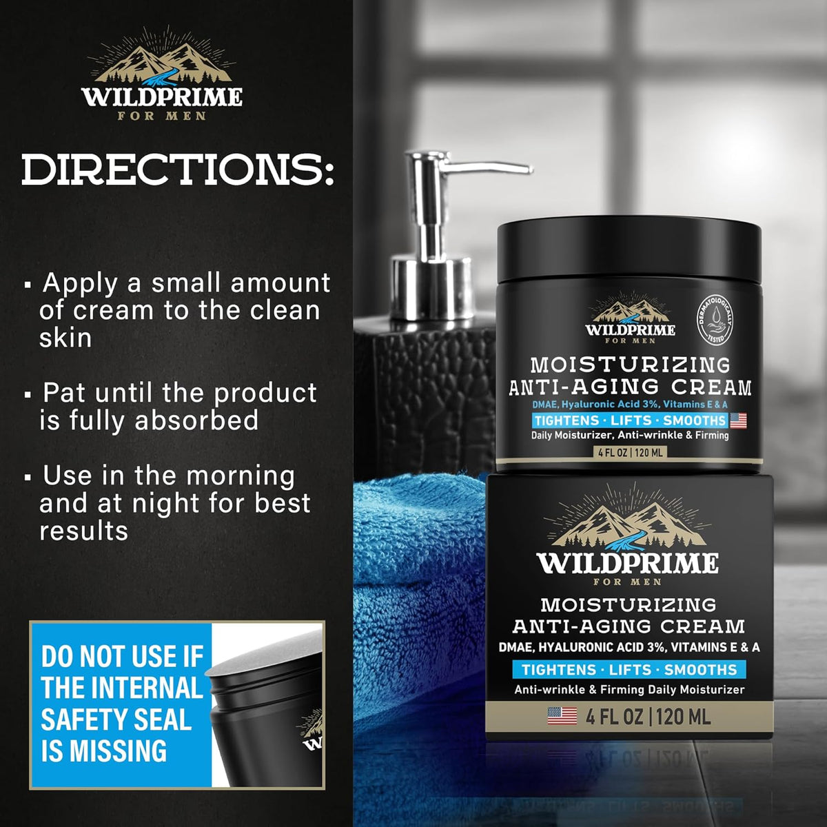 Men's Face Moisturizer Cream - Anti Aging & Wrinkle - Made in USA - Collagen, Hyaluronic Acid, Vitamins E & A, Avocado Oil - After Shave Lotion - Age Facial Skin Care, Day & Night Moisturizing, 4 oz