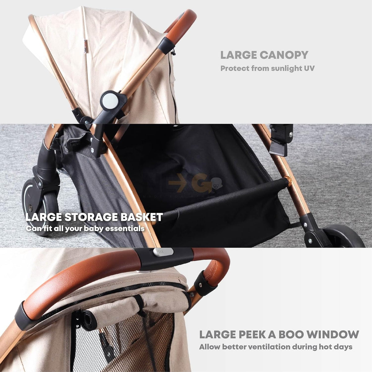 Mamakiddies Baby Pram & Stroller, One-Hand Compact Fold