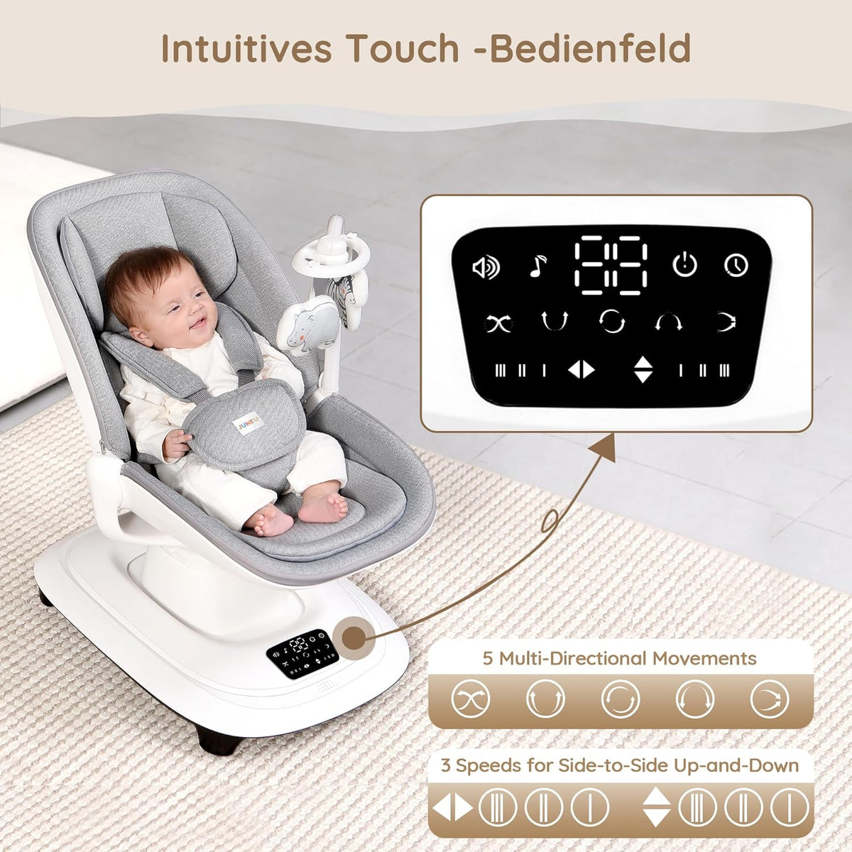Baby Swings for Infants, Electric 3D-Motion Baby Swings with 7 Modes, 5-Point Harness, APP Control (7-33lbs)