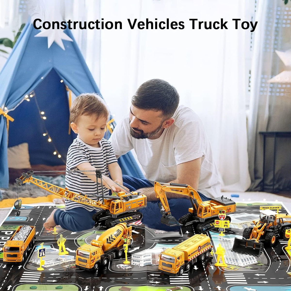 CUTE STONE Construction Vehicles Playset with Playmat