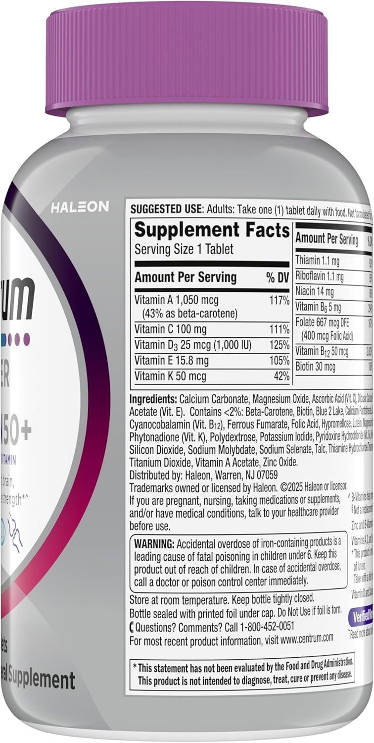 Centrum Silver Women's Multivitamin for Women 50 Plus, Multivitamin/Multimineral Supplement with Vitamin D3, B Vitamins, Non-GMO Ingredients- 200 Ct