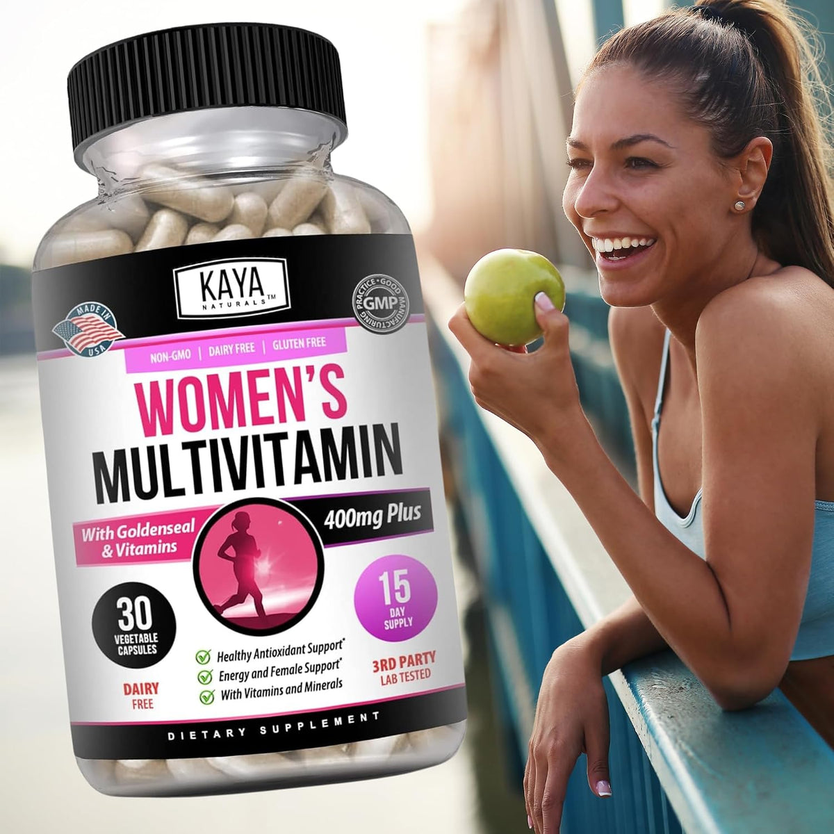 Kaya Naturals Women's Multivitamin, Overall Healthy Antioxidant, and Immune Support, Vitamins A, D, C, E, Biotin, Folic Acid, & Multi-Mineral, Energy & Metabolism Vitamin Supplement 30 Count