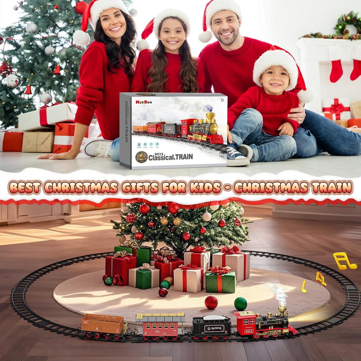 Train Set - Updated Electric Train Toy for Boys w/Smokes, Lights &Sound, Railway Kits w/Steam Locomotive Engine, Cargo Cars & Tracks, Gifts for 3 4 5 6 7 8+ Year Old Kids