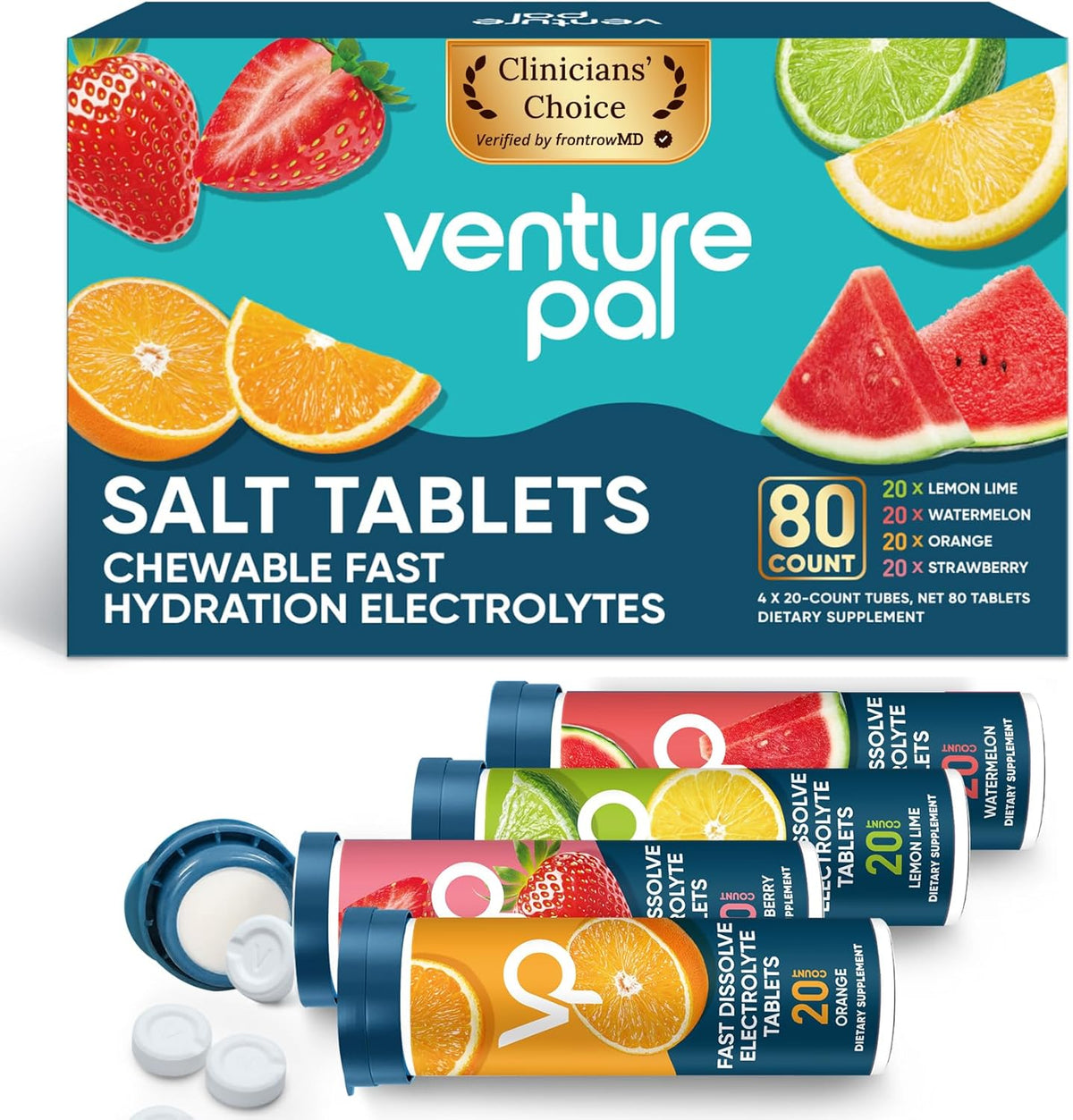 Venture Pal Chewable Electrolyte Tablets, 80 Count Fast-Dissolve Sugar-Free Stick Salt Tablets