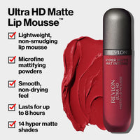 Revlon Ultra HD Lip Mousse Hyper Matte, Longwearing Creamy Liquid Lipstick in Pink, Dusty Rose (800), 0.2 oz