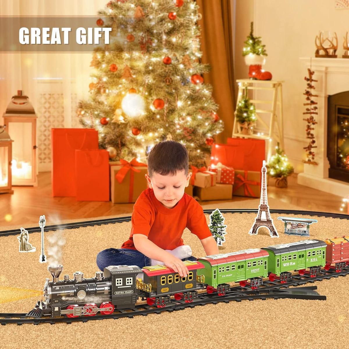 MSKOLER Large Train Set - Kids Electric Train Toy with 3 Way Smoke Locomotive Boys & Girls
