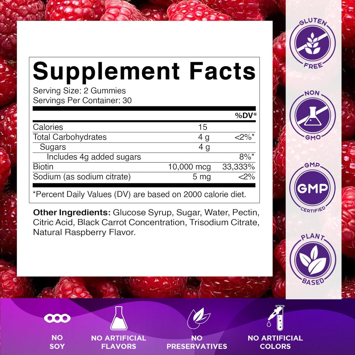 Vitamatic Biotin Gummies 10,000 mcg for Stronger Hair, Skin & Nails - 60 Vegan Gummies - Also Called Vitamin B7 (6 Bottles)