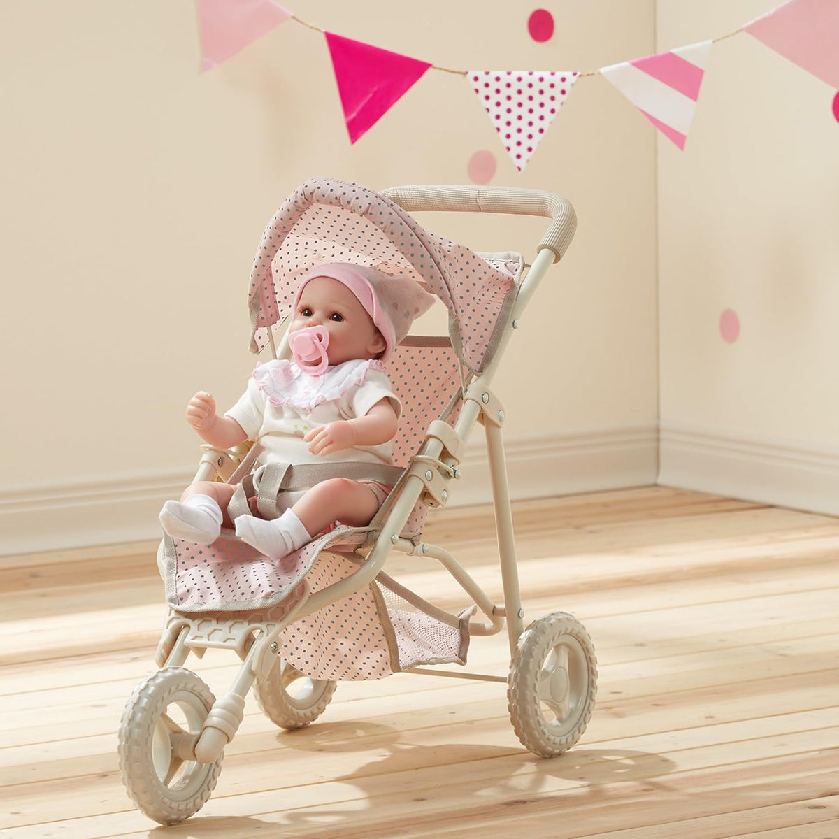 Olivia's Little World Polka Dot Princess Baby Doll Jogging Stroller, Pink/Gray