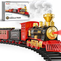 Train Set - Updated Electric Train Toy for Boys w/Smokes, Lights &Sound, Railway Kits w/Steam Locomotive Engine, Cargo Cars & Tracks, Gifts for 3 4 5 6 7 8+ Year Old Kids