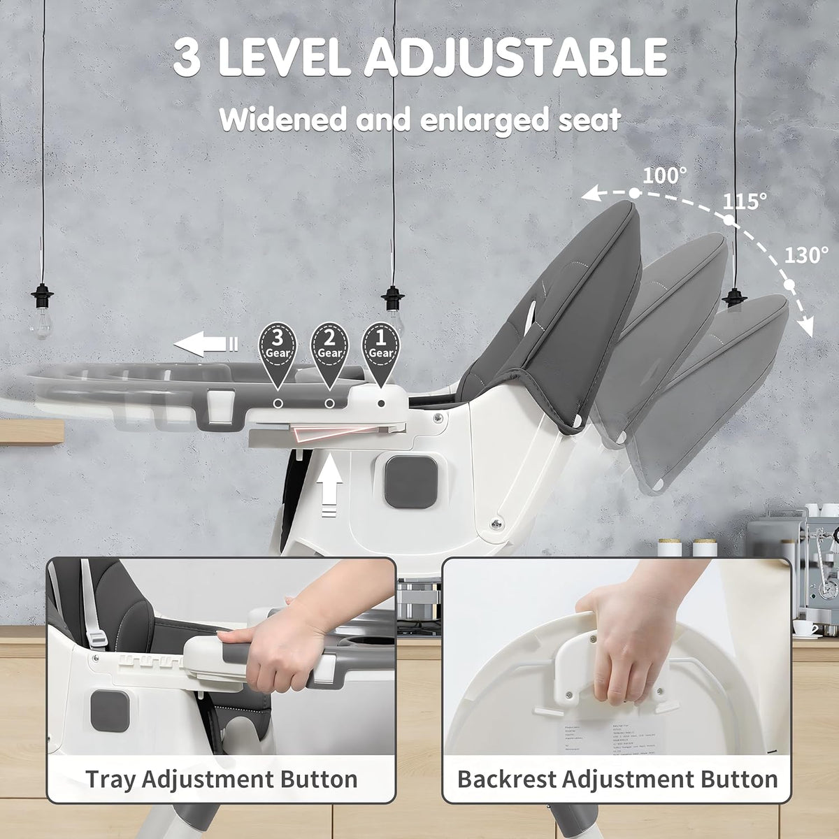 Portable Baby High Chair, 6 in 1 Convertible High Chairs for Babies & Toddlers with 5-Point Safety Harness