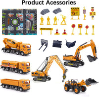 CUTE STONE Construction Vehicles Playset with Playmat