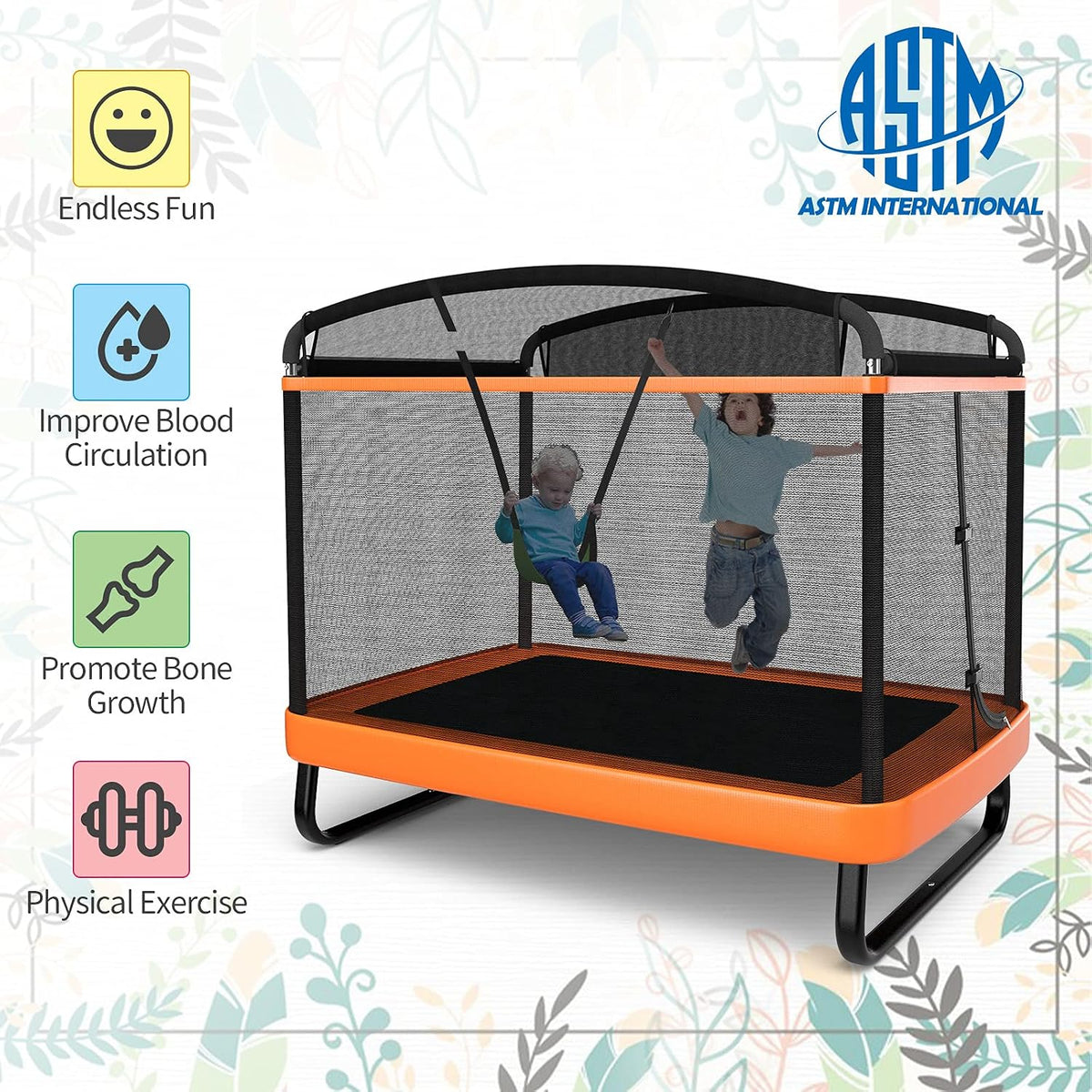 Giantex 6 Ft Kids Trampoline with Swing, Max Load 220lbs, Indoor Small Trampoline for 2 Kids