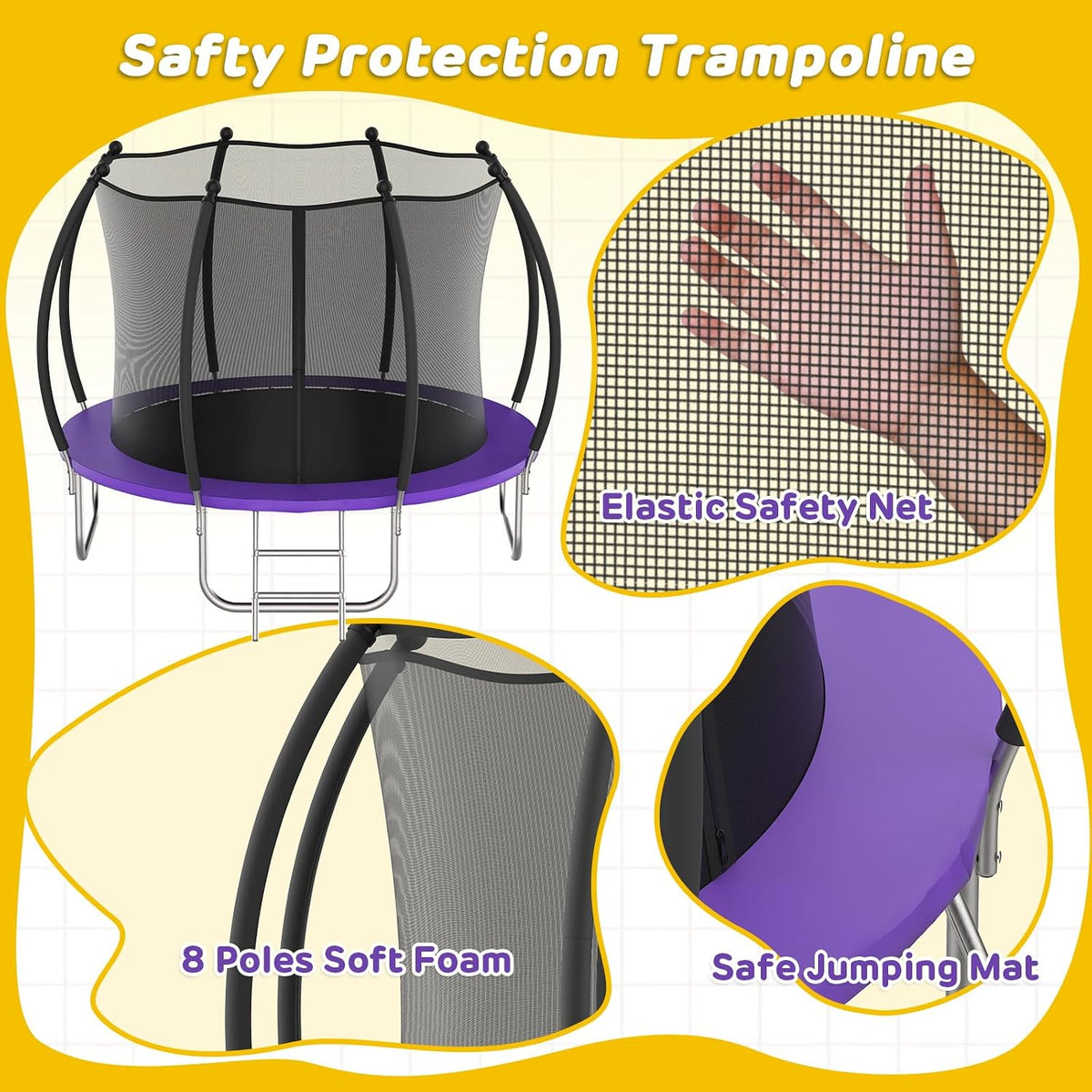 Advwin Kids Trampoline, Indoor Outdoor Rebounder w/Safety Enclosure Net