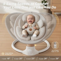 Baby Swings for Infants, FasonBaby Electric Baby Swing with 10 Preset Melodies, 5 Speeds, Remote Control and Bluetooth - Portable Infant Swing for Indoor and Outdoor(Beige)