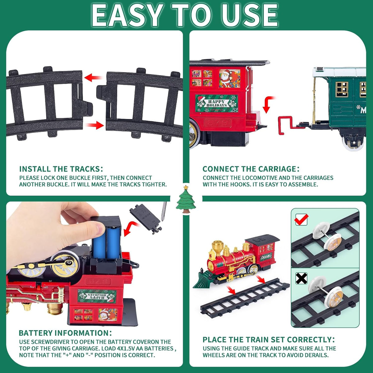 Christmas Train Set Toy, Train with Steam Engine, Cargo Car and Long Track, Light & Sounds for age 3-7
