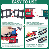 Christmas Train Set Toy, Train with Steam Engine, Cargo Car and Long Track, Light & Sounds for age 3-7