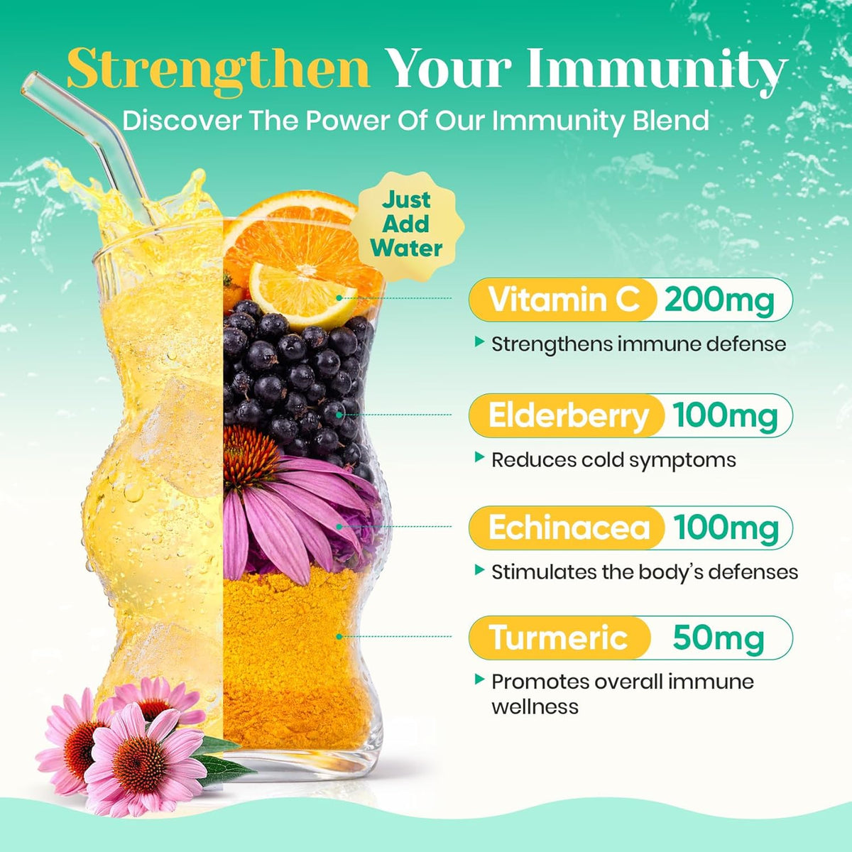 Venture Pal 2-in-1 Hydration + Immune Electrolytes Powder Packets with 7 Electrolytes & 6 Vitamins,16 Sticks
