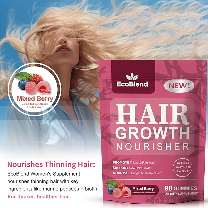 Hair Growth Gummies Women Vitamins—excellerator Nourish Hair and Nail Promote Fuller Locks with a Natural, Gentle Formula—Filled Gummies—Mixed Berry Flavor—90 Count (45-Day Supply)