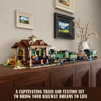 Funwhole Wild West Freight Train Lighting Building-Bricks Set - Classic 4-4-0 Locomotive Model 1524 Pcs Ideas Kit for Adult and Teens