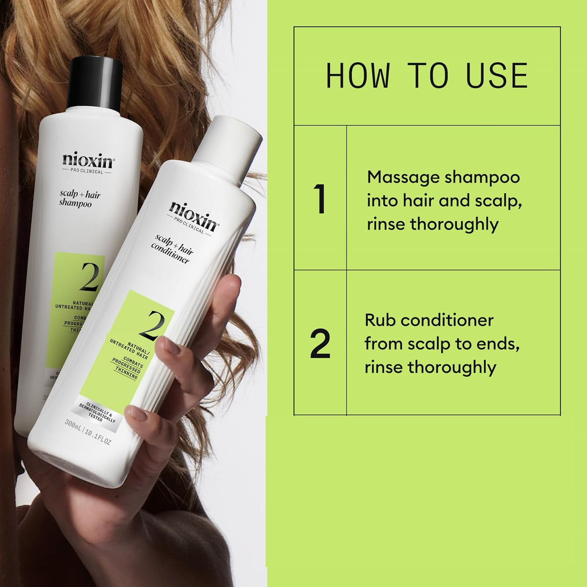Nioxin Duo Kit | System 2 Scalp + Hair Thickening Shampoo & Conditioner, 10.1 Fl Oz Each | For Natural Hair with Progressed Thinning