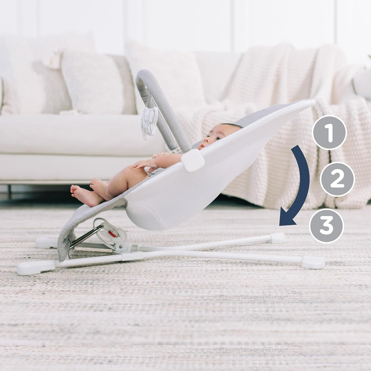 Baby Delight Highland Baby Bouncer | Infant | 0 – 6 Months | 3-Position Recline | Pebble Grey