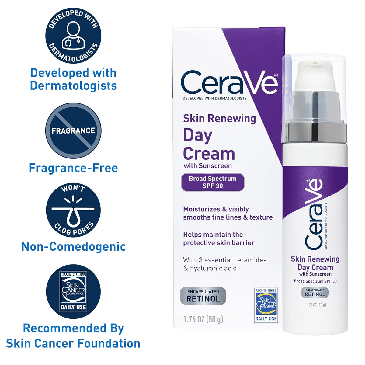 CeraVe Anti-Aging Face Cream SPF 30, Anti-Wrinkle Retinol Cream