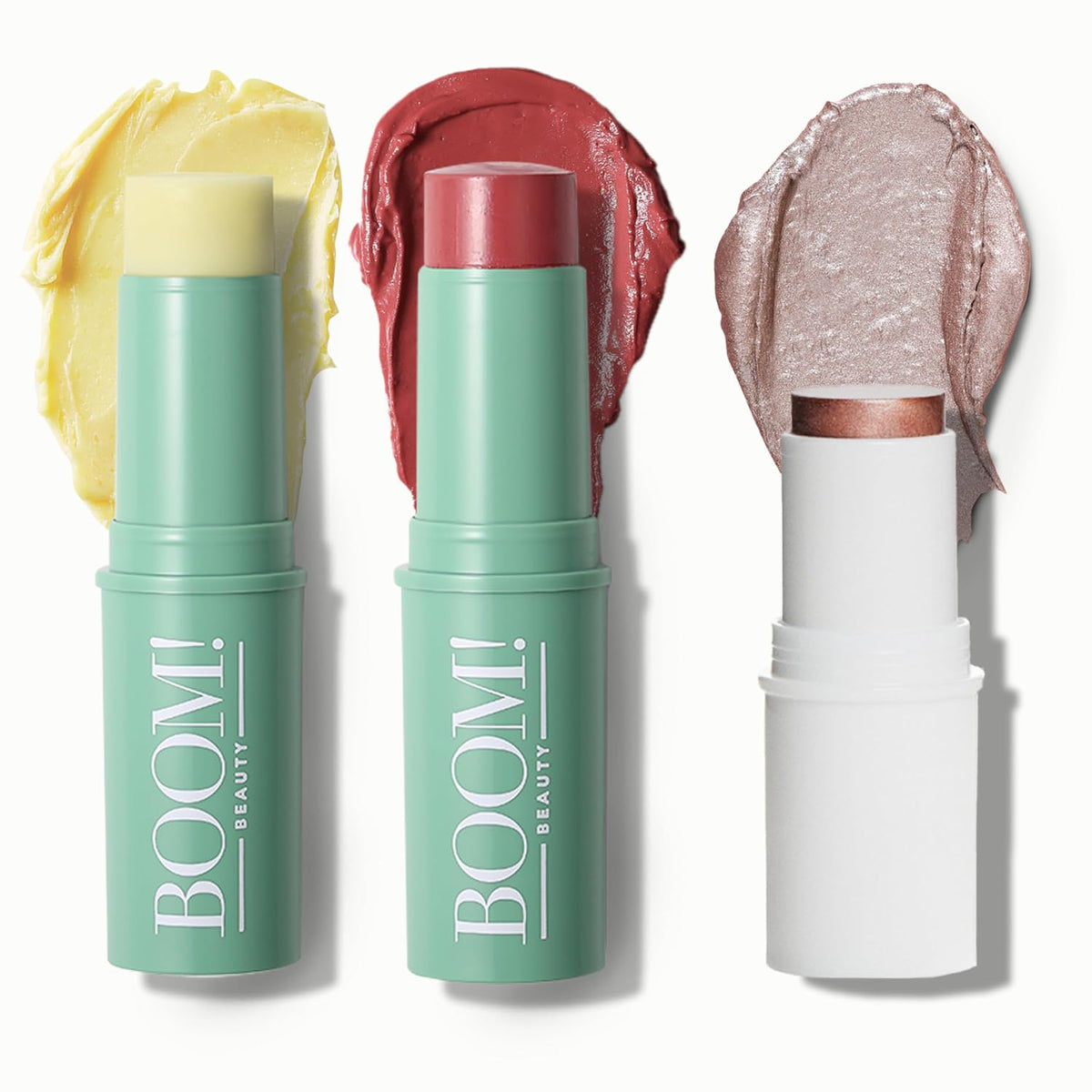 Boomstick Trio ® Rose Nude 3 Pack Cream Blush Makeup - Rose Nude Blush Stick, Highlighter Stick & Moisturizer for Cheeks