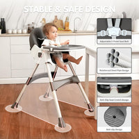Portable Baby High Chair, 6 in 1 Convertible High Chairs for Babies & Toddlers with 5-Point Safety Harness