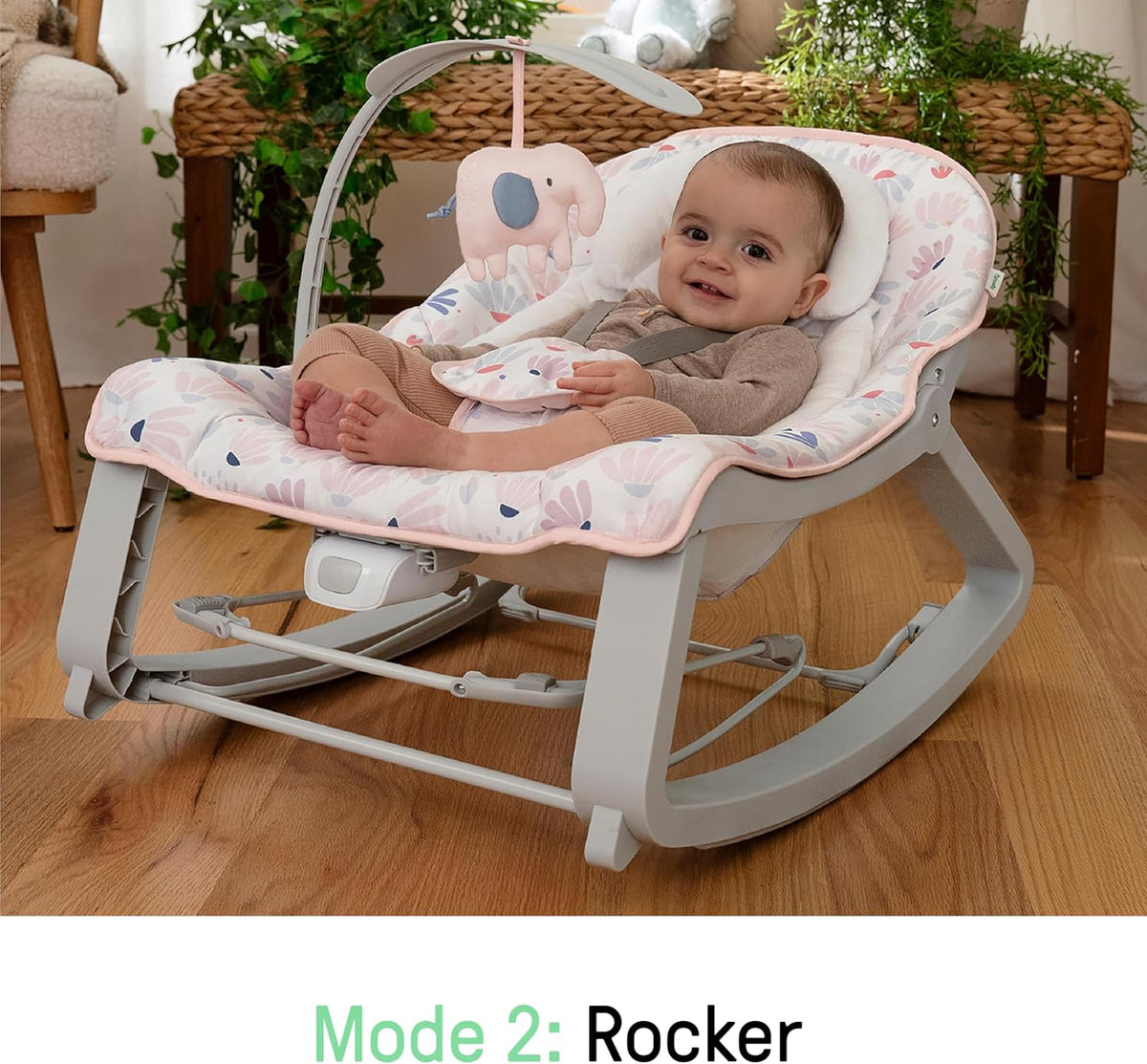 Ingenuity Keep Cozy 3-in-1 Grow with Me Vibrating Baby Bouncer Seat & Infant to Toddler Rocker, Vibrations & Toy Bar, 0-30 Months Up to 40 lbs (Pink Burst)