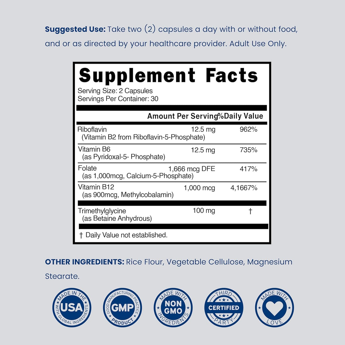 Methylated Multivitamin (Methylated and Activated Vitamins Only - Methylated B Complex with Trimethylglycine (TMG)  - USA Made - 60 Capsules