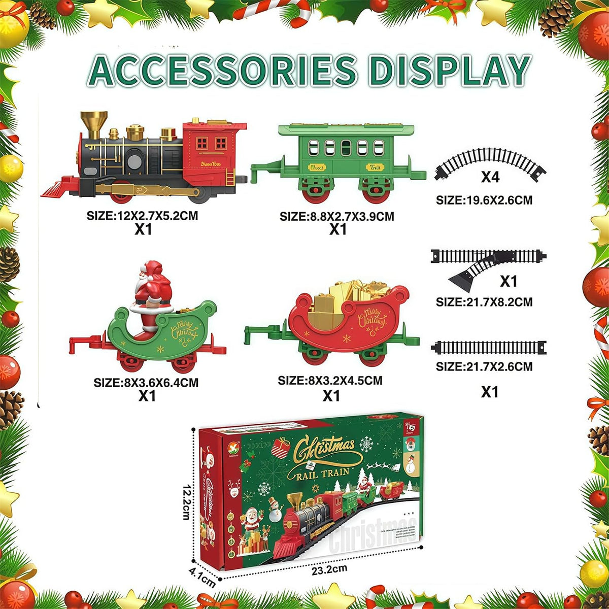 Christmas Train Set, Kids Train for Christmas Tree with 4 Cars & 6 Tracks, Battery Operated