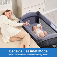 Portable Baby Crib, Foldable Baby Portacot, Travel Playard with Canopy, Nursery Center, Foldable Travel Playard with Changing Table, Soft Mattress, Hanging Toys and Carry Bag
