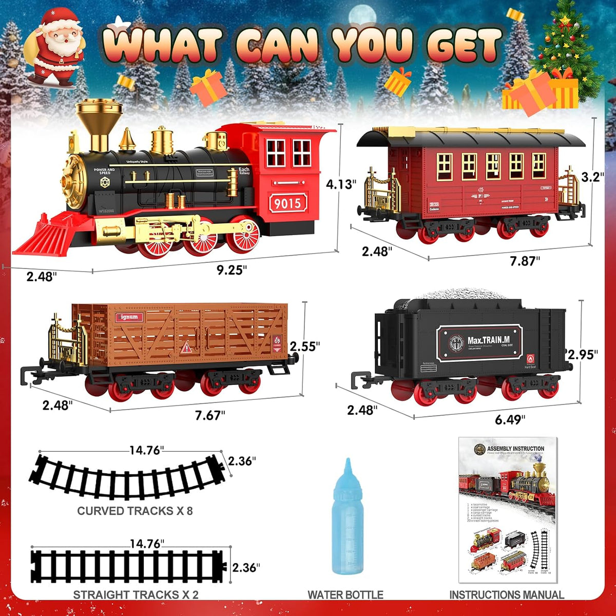 Train Set - Updated Electric Train Toy for Boys w/Smokes, Lights &Sound, Railway Kits w/Steam Locomotive Engine, Cargo Cars & Tracks, Gifts for 3 4 5 6 7 8+ Year Old Kids