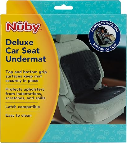 Nuby On The Go Kids Car Seat Protection Undermat, Protects Upholstery from Indentations, Scratches, and Spills, Black