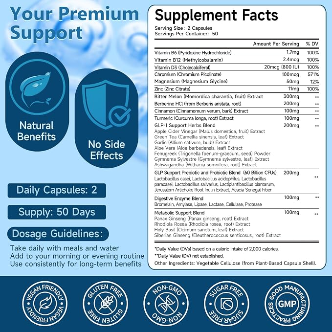 GLP-1 Supplement, 34-in-1 Formula to Support Healthy GLP1 Levels