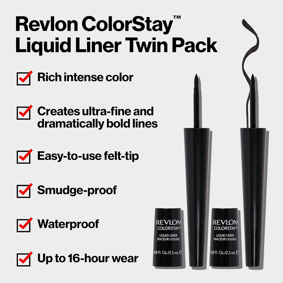 Revlon Liquid Eyeliner, ColorStay Eye Makeup, Waterproof, Smudgeproof (Pack of 2)