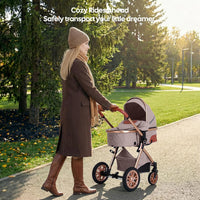 Luxury 2-in-1 Baby Stroller, Foldable Travel Stroller for Newborn to Toddler, Convertible Stroller with All-Terrain Wheels and UPF 50+ Canopy, Baby Glide Khaki Stroller
