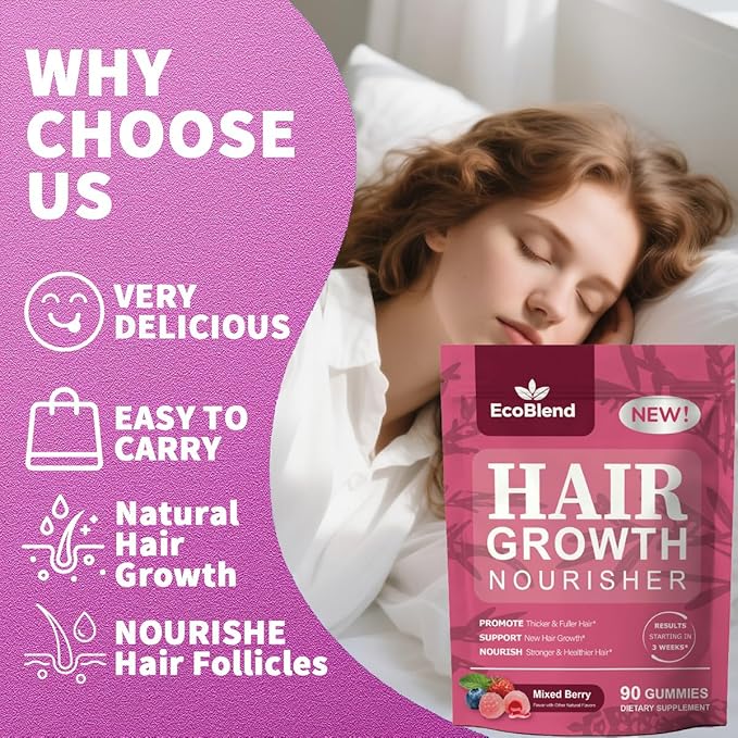 Hair Growth Gummies Women Vitamins—excellerator Nourish Hair and Nail Promote Fuller Locks with a Natural, Gentle Formula—Filled Gummies—Mixed Berry Flavor—90 Count (45-Day Supply)
