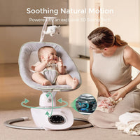 Momcozy CocoSway Baby Swing for Infants to Toddlers, Electric 3D-Motion Swing with 6 Motions & 4 Speeds, Remote Control, 8 Soothing Lullabies, Suitable for Baby Boys and Girls Up to 20 lbs
