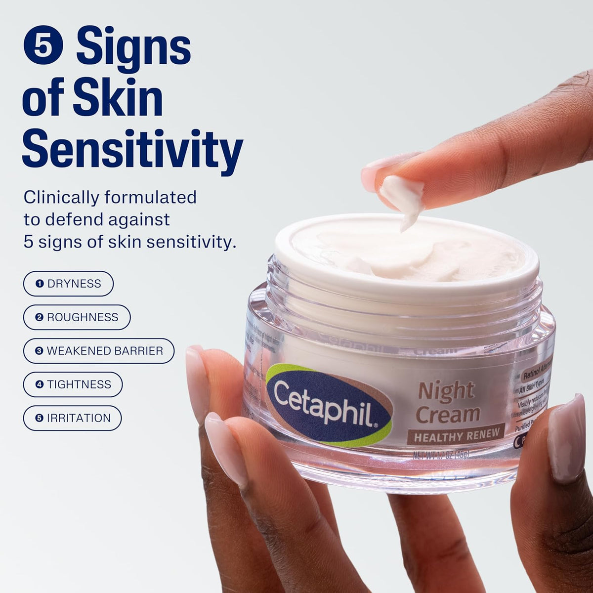 Cetaphil Healthy Renew Night Face Cream, Anti-Wrinkle, Peptides, 1.7 oz | Skin Tightening, Wrinkle Repair