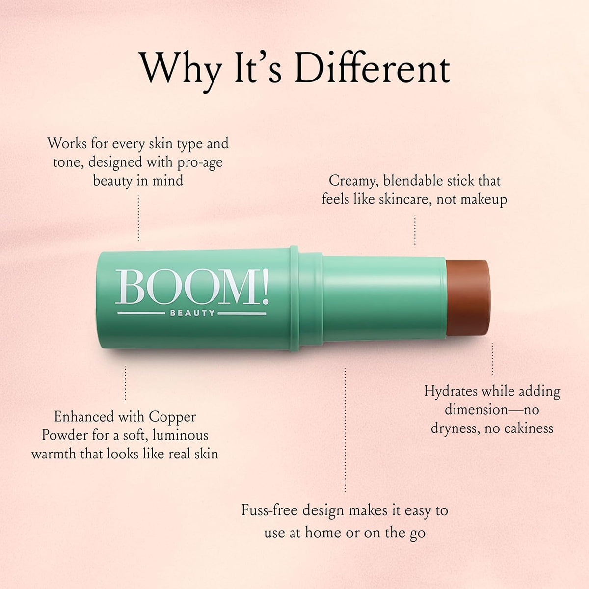 Boomstick Bronze ™ 3-in-1 Cream Blush Stick for Eyes, Lips & Cheek, Long-Wearing-Color Bronze