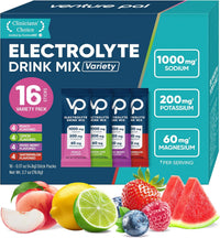 Venture Pal High Sodium Sugar-Free Electrolyte Powder Packets - Hydration Packets with Sodium, Potassium & Magnesium | Zero Calories | Vegan, Keto, and Paleo Friendly | 16 Sticks
