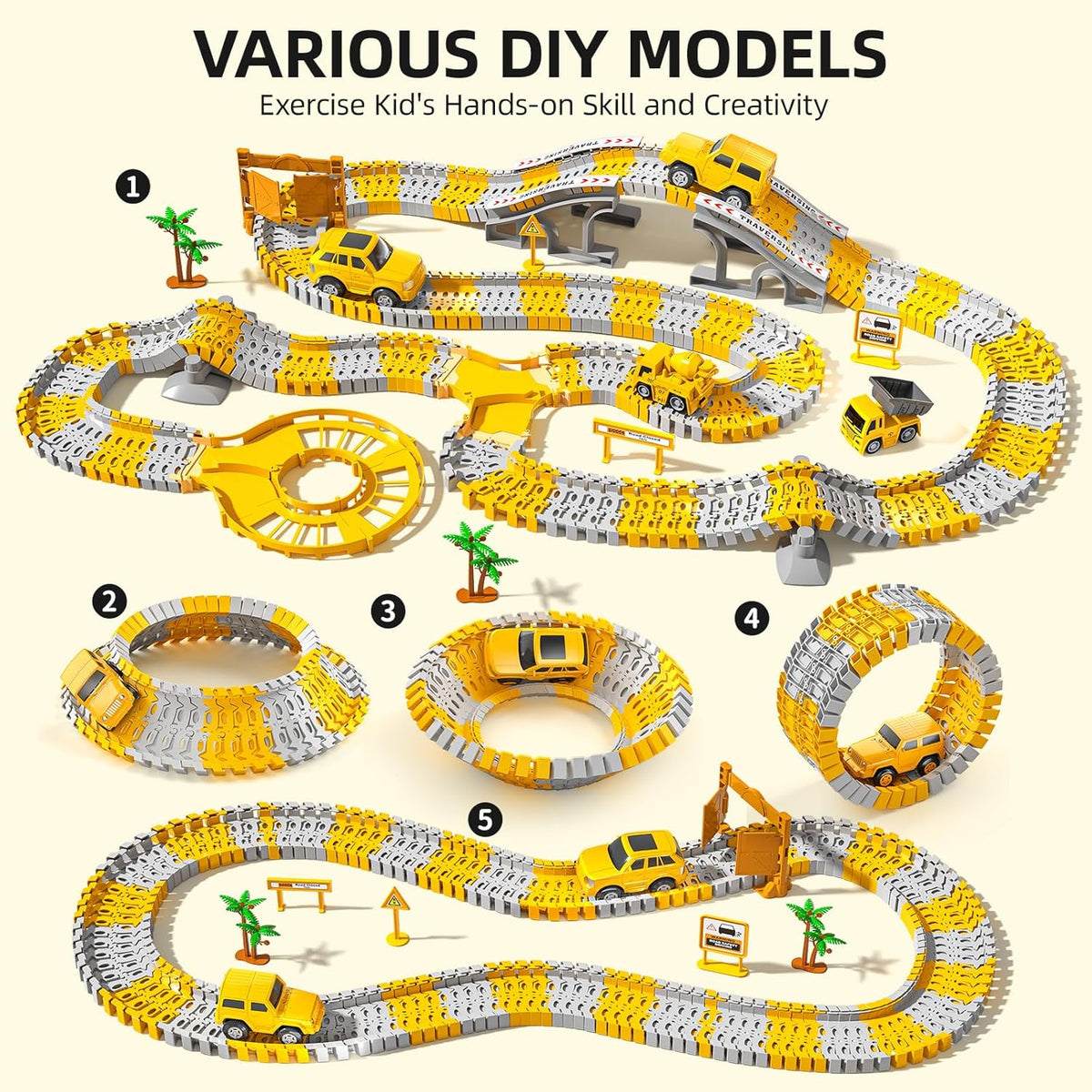 MSKOLER 200 Pieces Toy Car Tracks Sets for Kids 3-8 Years Old