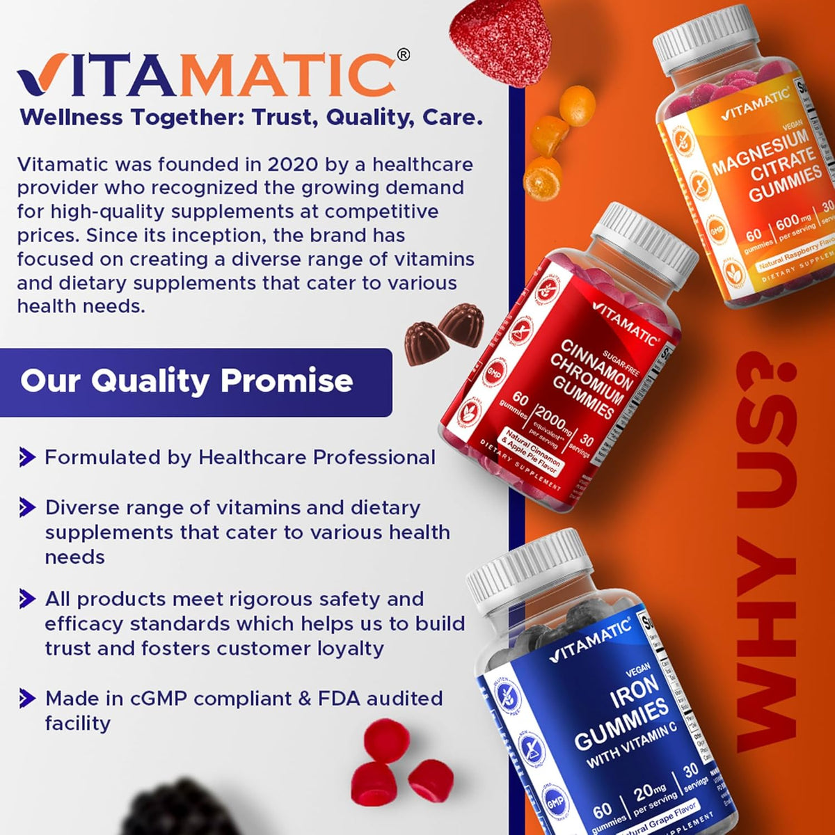Vitamatic Biotin Gummies 10,000 mcg for Stronger Hair, Skin & Nails - 60 Vegan Gummies - Also Called Vitamin B7 (3 Bottles)