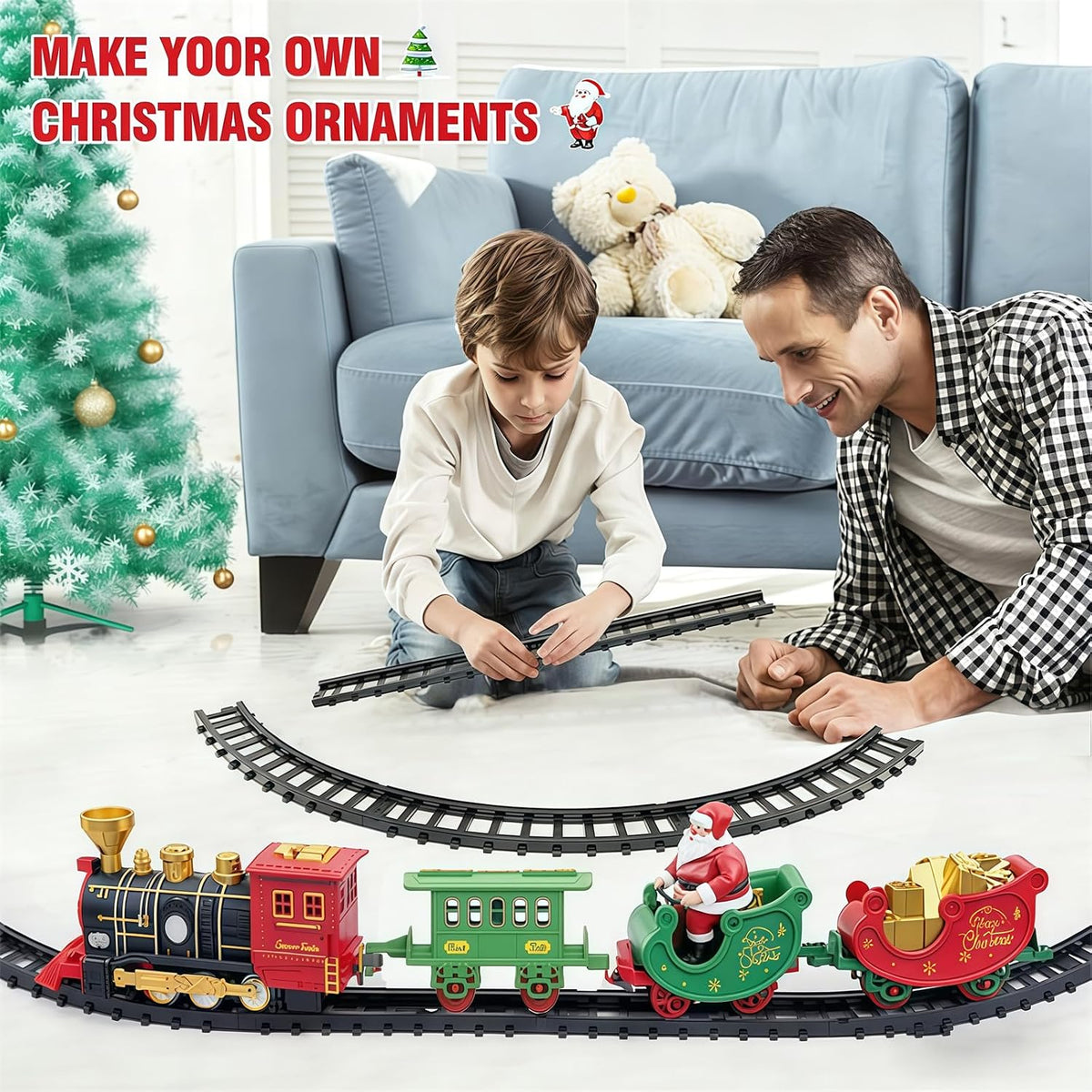 Christmas Train Set, Kids Train for Christmas Tree with 4 Cars & 6 Tracks, Battery Operated