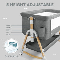 HARPPA Baby Bassinet, Bedside Crib 3 in 1 Bedside Sleeper(Mosquito Net Included), Five-Position Adjustable Bedside Cribs with Mattress for Newborns, Portable Bassinet with Anchor Strap (Grey)