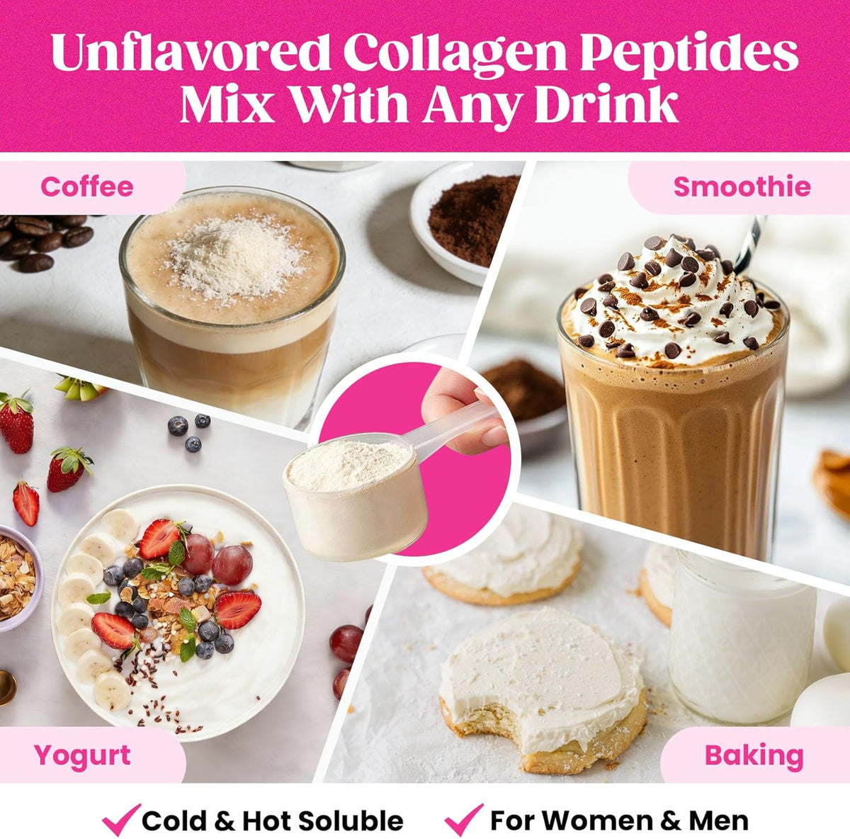 Venture Pal Multi Collagen Powder Type I, II, III, V, X – Hydrolyzed Collagen Peptides MSM, GC, Hyaluronic Acid Vitamin C | Collagen Supplement for Women | Joint, Hair, Skin & Nail Support | Non-GMO